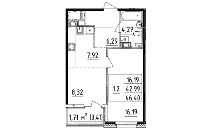 План 2 комнатной квартиры ЦДС Черная речка - Изображение